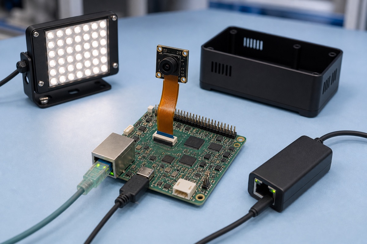 Allwinner V853 Guide evaluation bench with embedded board cables display and test equipment