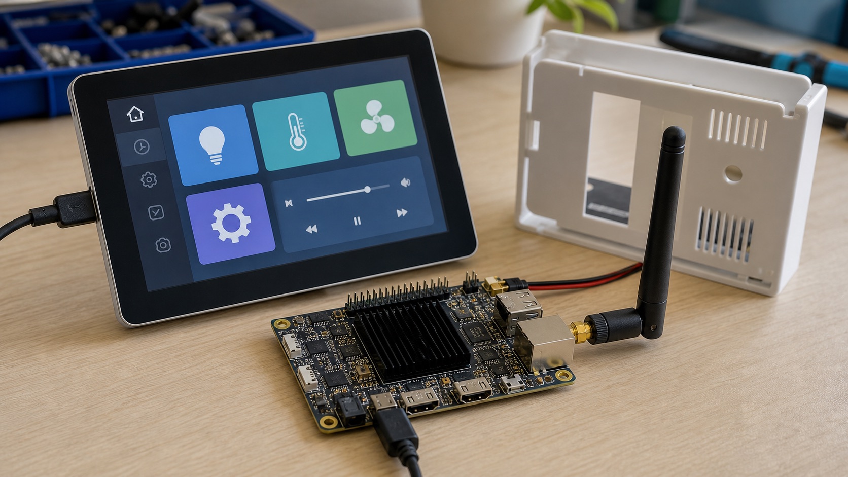Compact smart panel prototype with touchscreen and embedded SBC