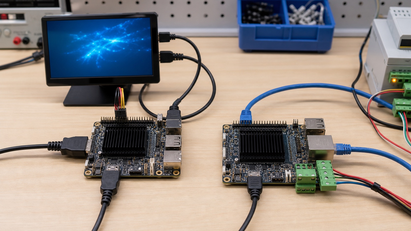 Two mid-range embedded SBC boards compared with display and industrial I/O