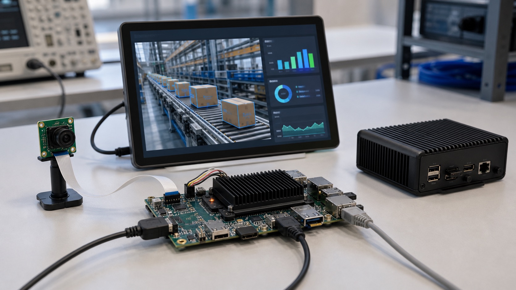 Advanced edge HMI prototype with touchscreen camera and fanless enclosure shell
